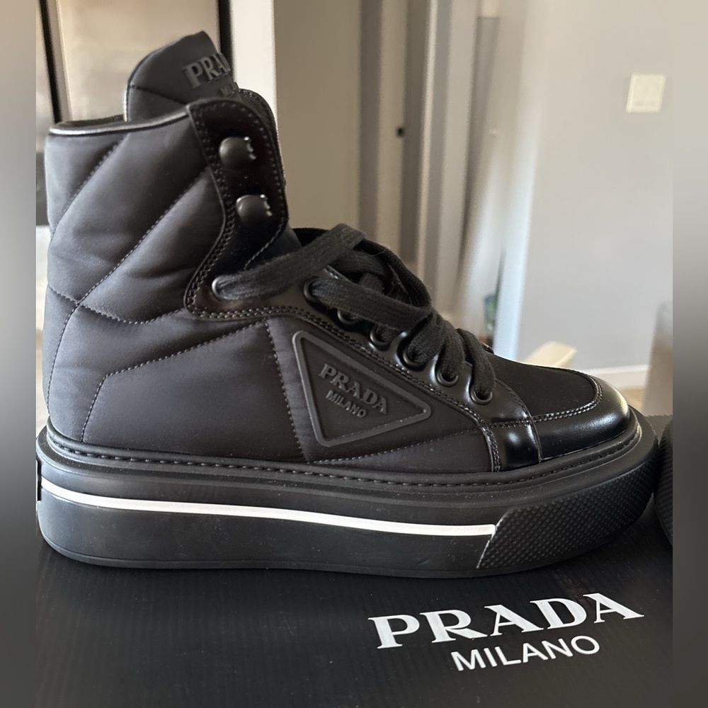 Prada Women’s Black Quilted High-Top Sneakers